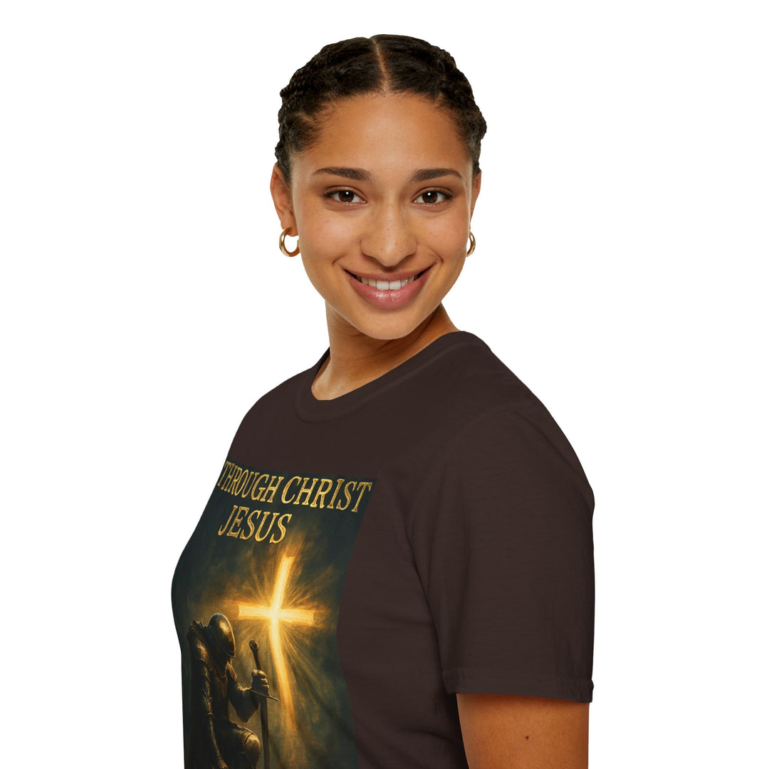 Christian Knight T-Shirt — "Through Christ Jesus" Front and "I Am Saved" Back