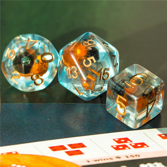 Orange & Grey Flower Dice  7-Dice Set Resin Dungeons and Dragons Dice (Gypsophila / Baby's-Breath)