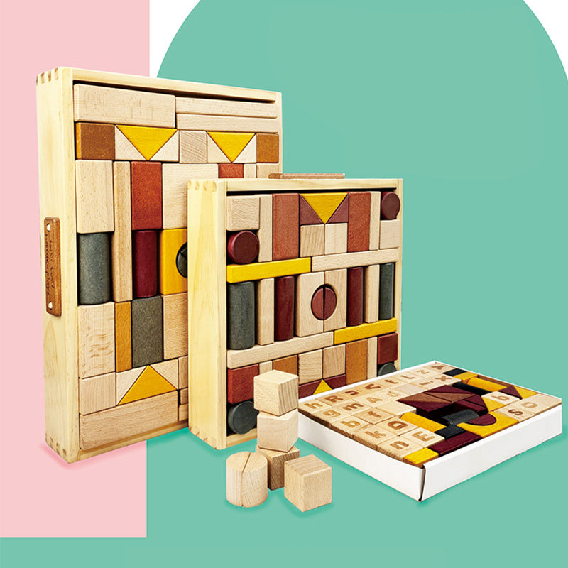 Wooden Building Blocks Set – Educational Beech Wood Construction Toys