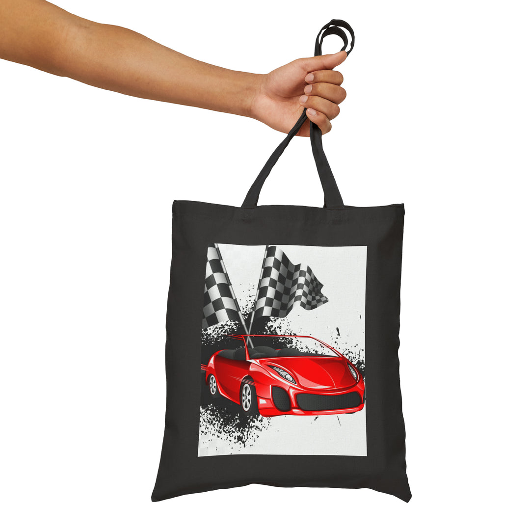 Red Car Finish Line Flags Cotton Canvas Tote Bag