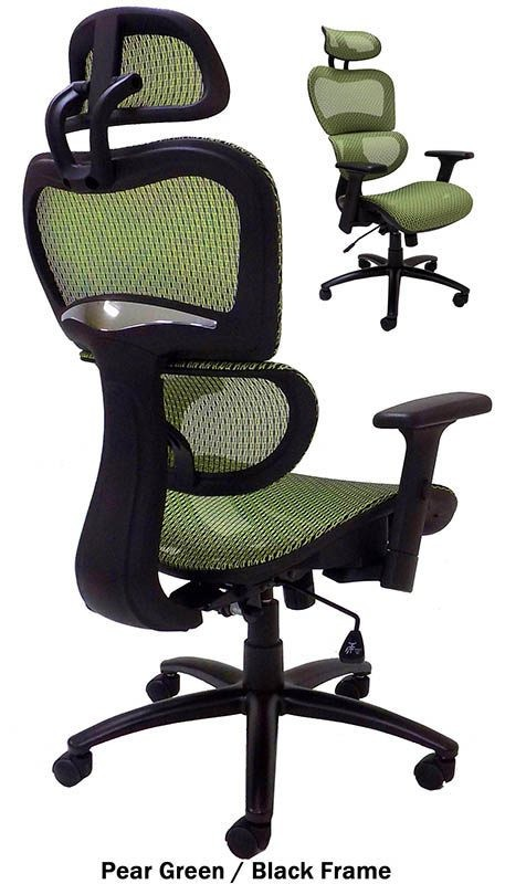 HumanFlex Elastic All Mesh Ergonomic Office Chair w/Headrest Pear Green and Black