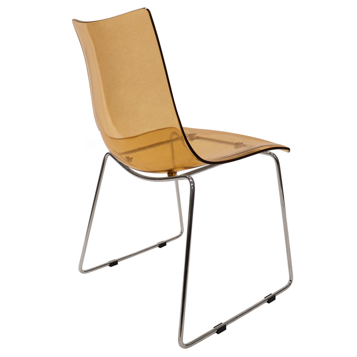 Chair with amber plastic seat and backrest on a white background.