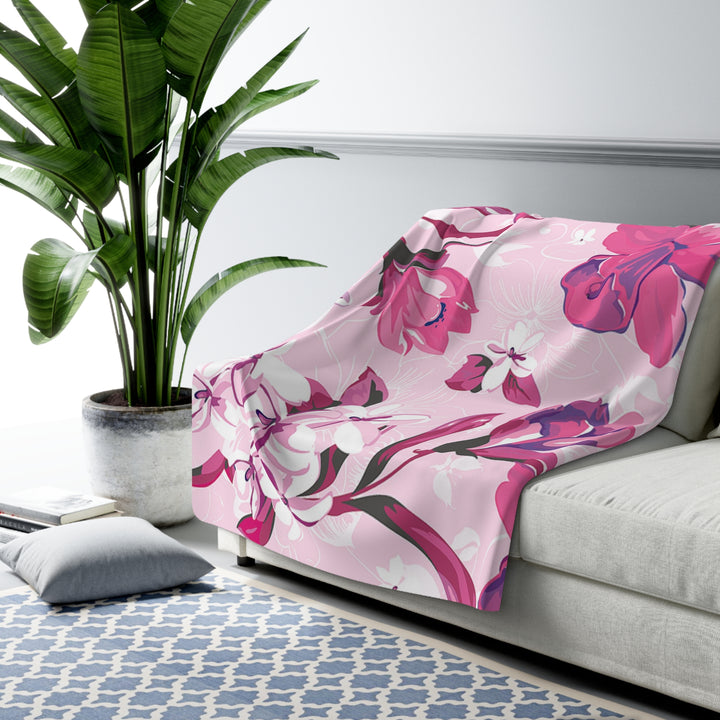 Floral Flowers and Leaves Sherpa Fleece Blanket