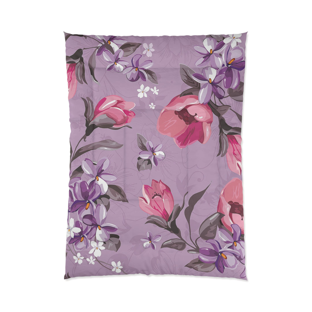 Pink Flowers on Violet Comforter