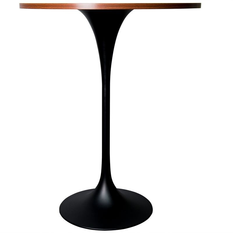 LeisureMod Verve Collection Modern Bar Height Table Black Base with 27" Round Cognac Brown MDF Top Side View.