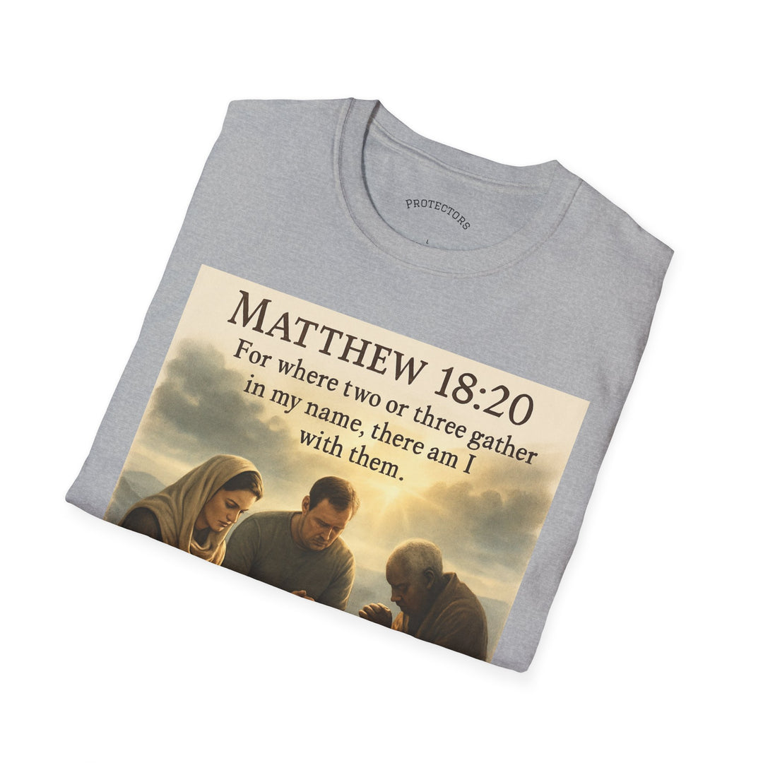 Christian Scripture T-Shirt — Matthew 18:20 and Isaiah 41:10 Faith Tee