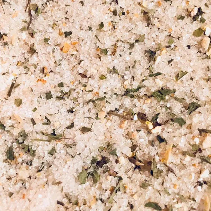 Lemon Mint Infused Artisan Culinary Sugar Closeup.