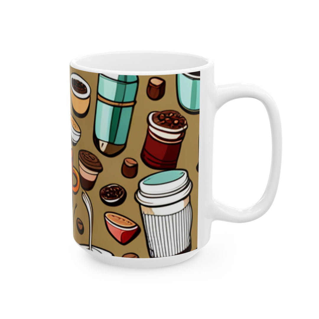 Cup Pattern Ceramic Mug, (11oz, 15oz)