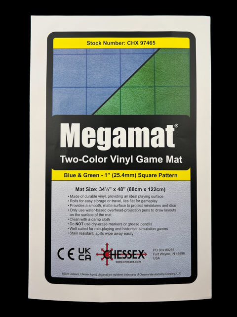 [Preorder] Megamat® 1" Reversible Blue-Green/Black-Grey Squares/Hexes (34½" x 48" Playing Surface) [Multiple Options]