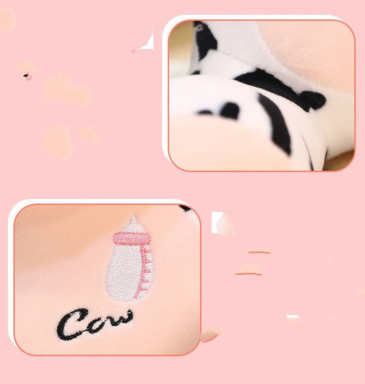 Cow-themed product with cow pattern and cow text on a pink background.