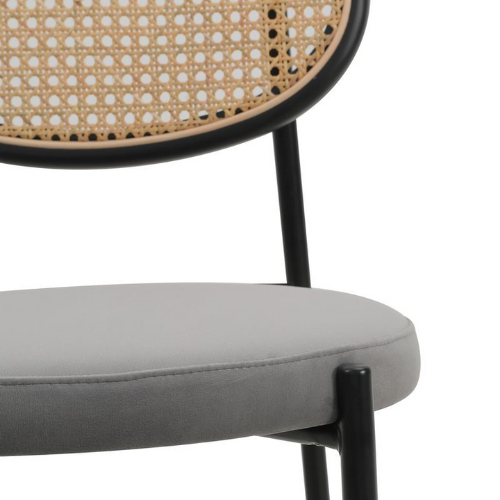 LeisureMod Euston Modern Wicker Bar Stool with Black Steel Frame in Grey Zoomed In.