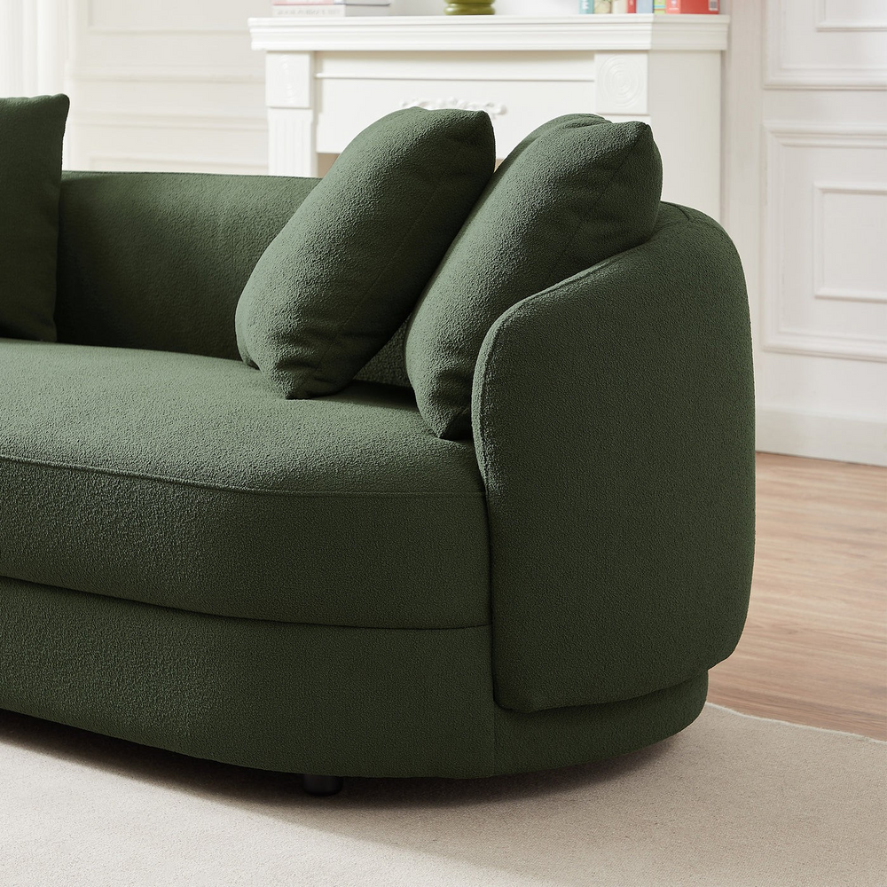 Dylan Modern French Olive Green Boucle Sofa Closeup.