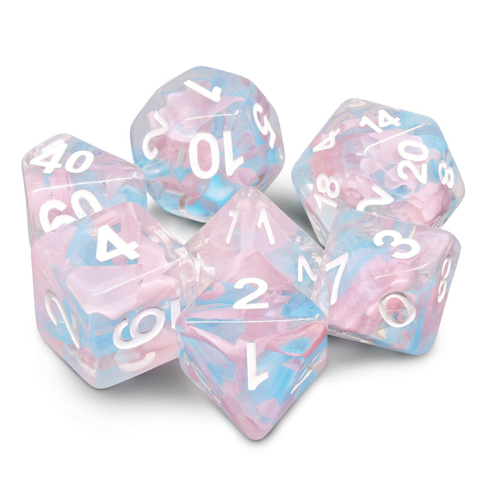 Pink Butterfly Ribbon Dice 7-Dice Set by HengDadice Dungeons and Dragons Dice