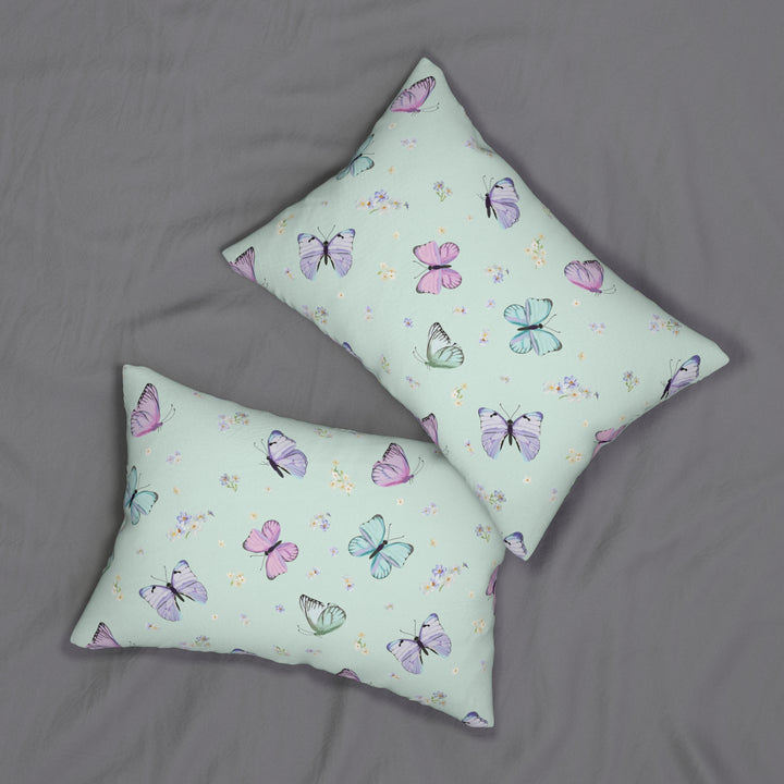 Butterflies and Pansy Flowers Spun Polyester Lumbar Pillow