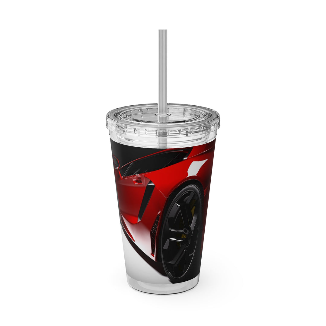 Red Sports Car Sunsplash Tumbler with Straw, 16oz