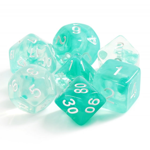 Lake Teal Swirl with White Numbering 7-Dice Set RPG