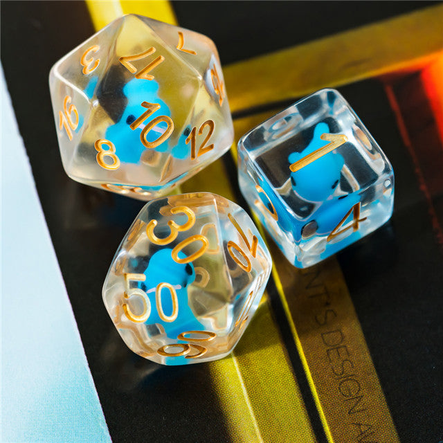 Blue Whale Dice Clear Dice w/ Blue Whales 7-Dice Set Rpg