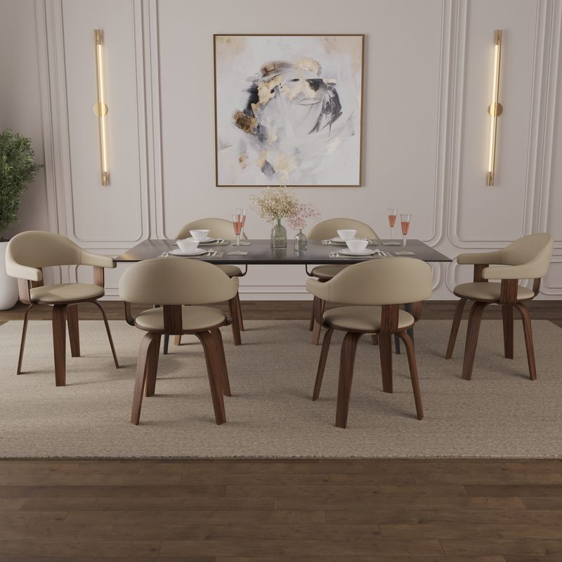 Modern Wooden Dining Chair with Walnut Color Frame in Cream from the Brivo Collection at Table.