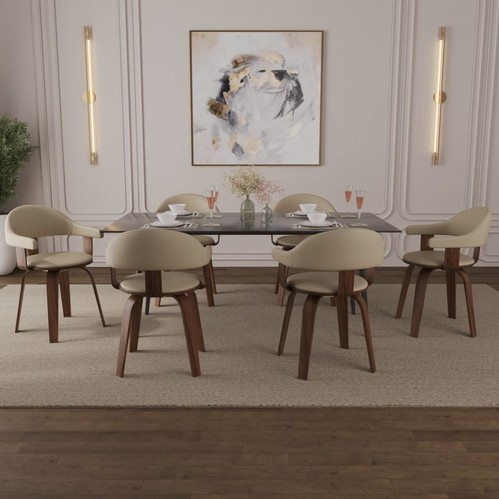 Modern Wooden Dining Chair with Walnut Color Frame in Cream from the Brivo Collection at Table.