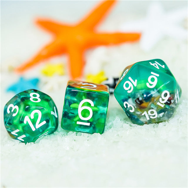 Sea Green Starfish Dice 7-Dice Set Resin Dungeons and Dragons Dice