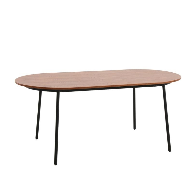 LeisureMod Tule Modern 71" Oval Dining Table with MDF Top and Black Steel Legs in Walnut