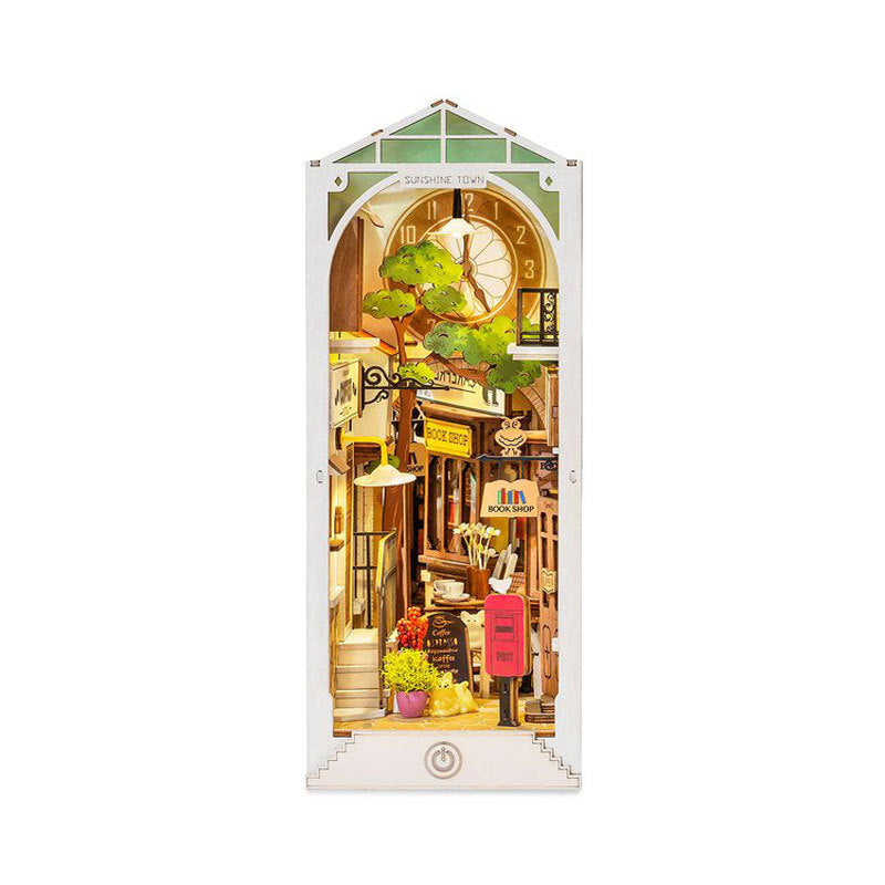 DIY Wooden Book Nook Kit – Sakura Densya Miniature Dollhouse with LED Light