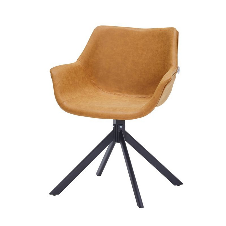 LeisureMod Markley Modern Leather Dining Swivel Armchair in Light Brown Front View.