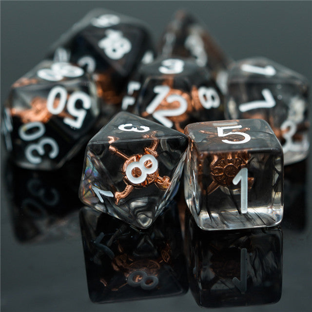 Fighter (Shield) Clear Dice w/ Golden Shield7-Dice Set Rpg