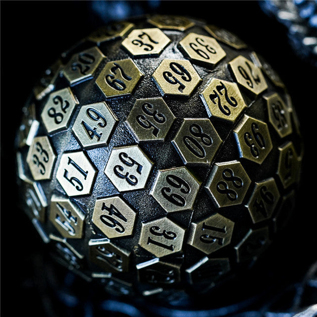 Metal Single 100 Sided Polyhedral Dice (D100) | Brass Color Solid (45mm)