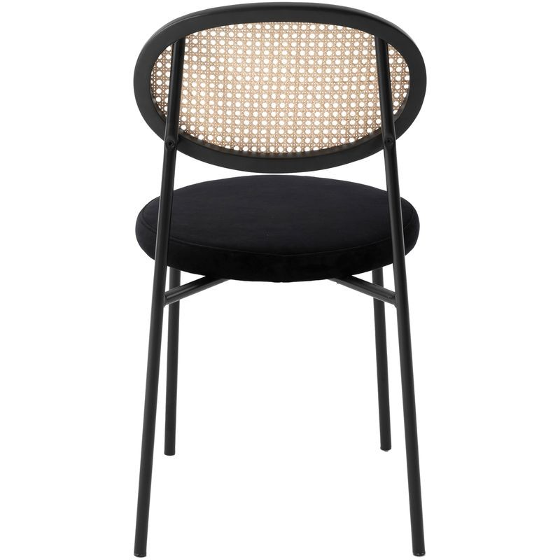 LeisureMod Euston Modern Wicker Dining Chair with Velvet Round Seat Black Back View.