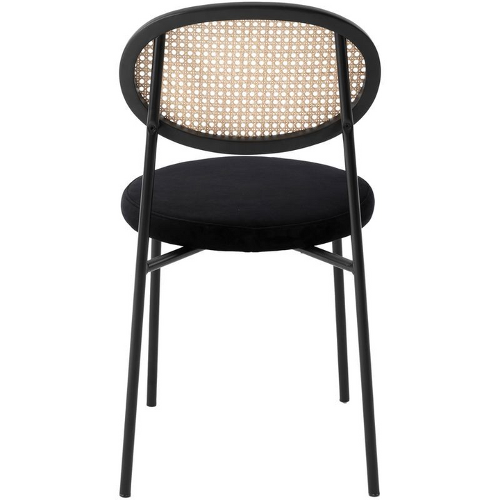 LeisureMod Euston Modern Wicker Dining Chair with Velvet Round Seat Black Back View.