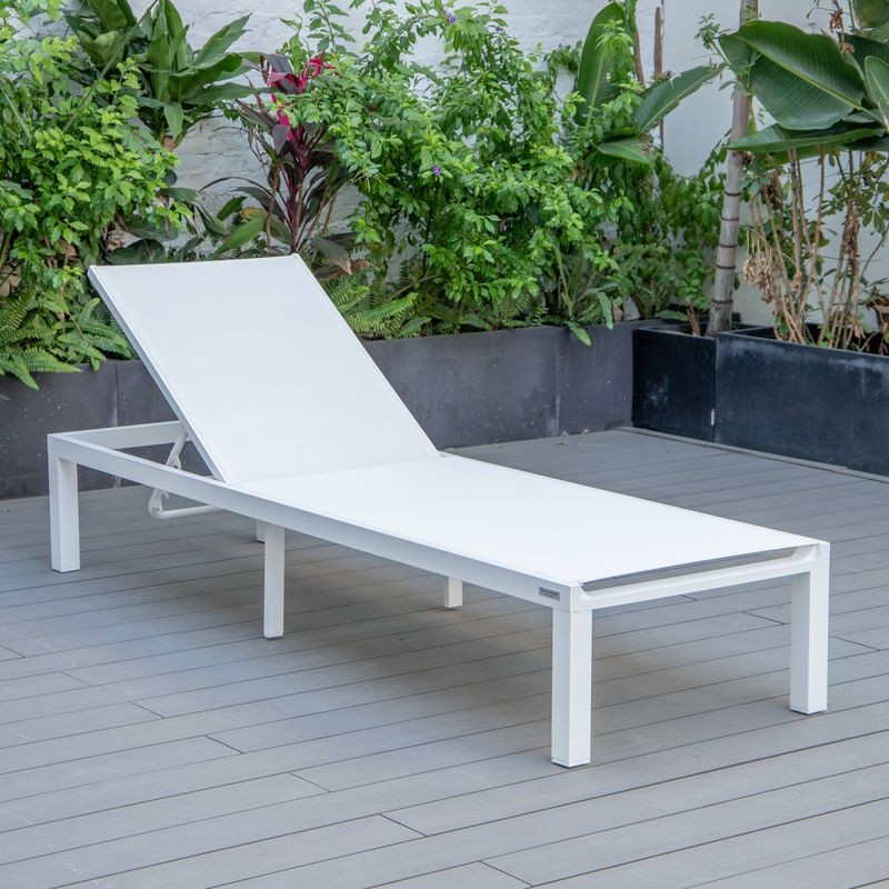LeisureMod Marlin Patio Chaise Lounge Chair with White Aluminum Frame White