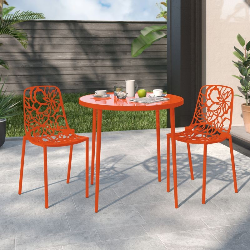 LeisureMod Modern Devon Aluminum Chair, Set of 2 Orange
