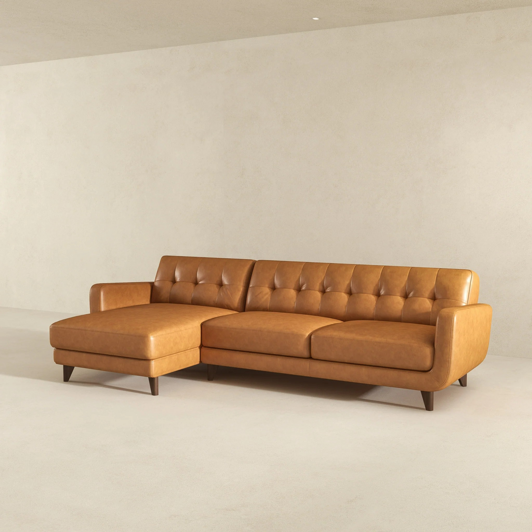 Allison Left-Facing Tan Leather Sectional Sofa Image.