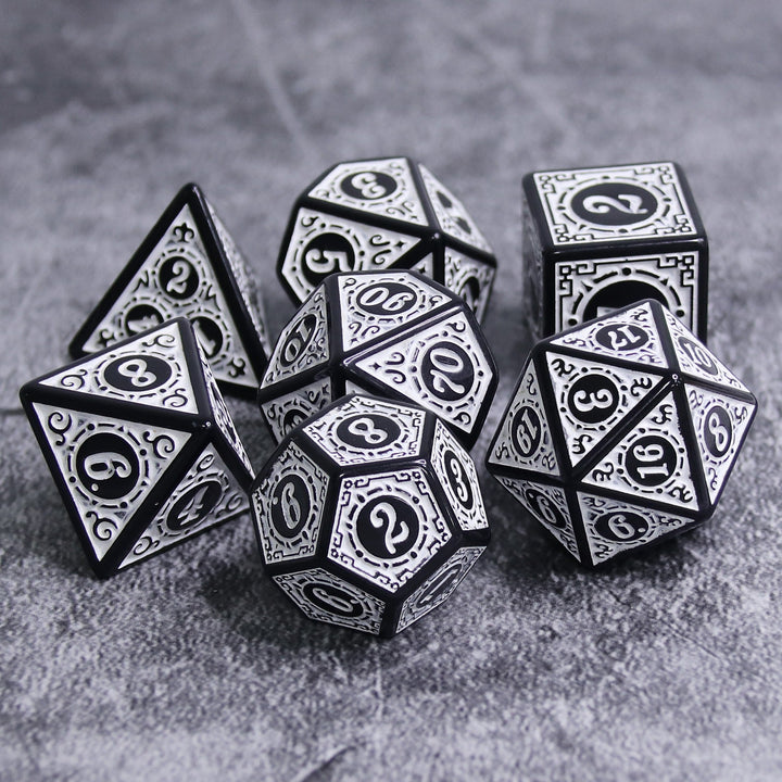White Magic Flame 7-Dice Set DND RPG Dice Black w/Color Fill