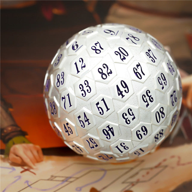 Silver Metal d100 w/ Purple Numbers Dungeons and Dragons RPG