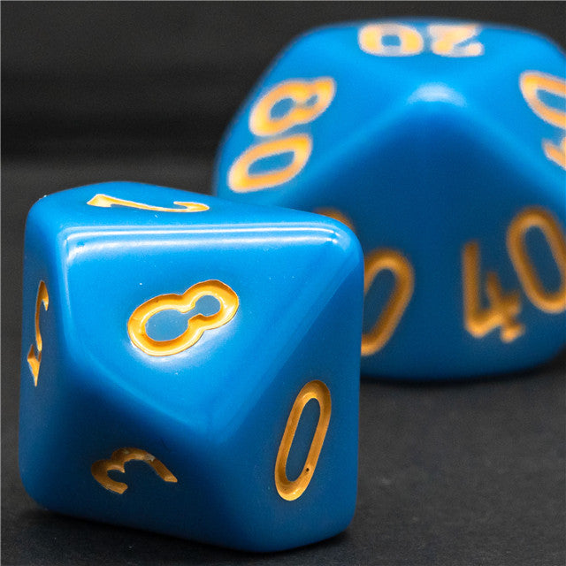 Light Blue Homage 7-Dice Set w/Yellow Numbers Minimalist
