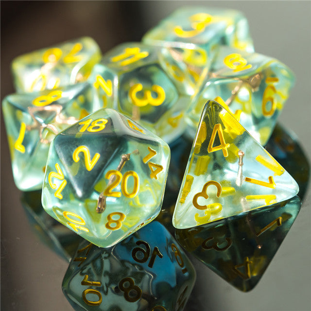 Cleric (Mace) Clear/yellow Dice w/ Golden Mace 7-Dice Set Rpg