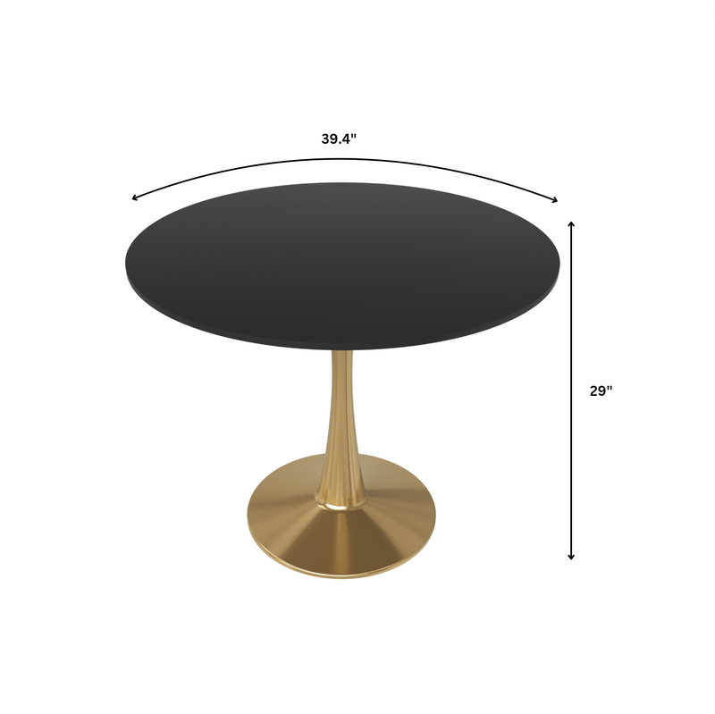 Leisuremod Bristol 40" Round Dining Table Gold Base with Black Top Dimensions.
