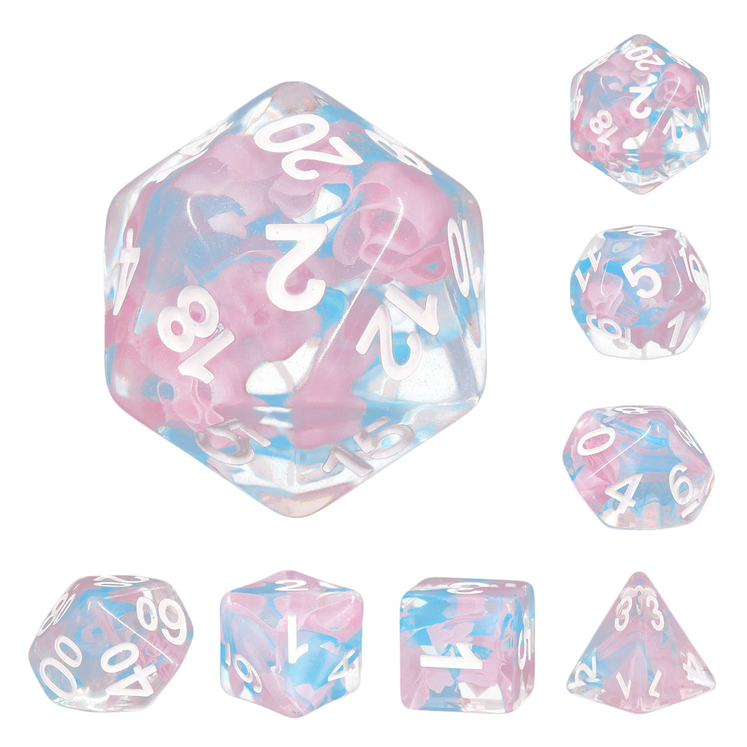 Pink Butterfly Ribbon Dice 7-Dice Set by HengDadice Dungeons and Dragons Dice