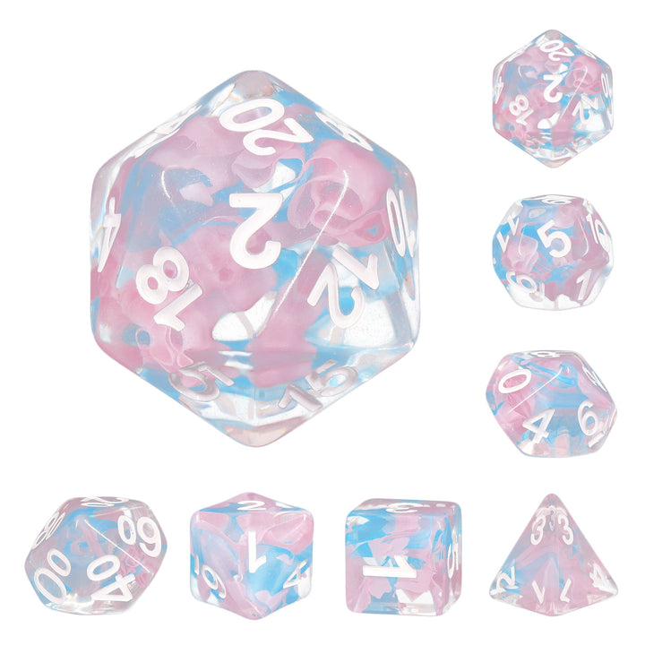 Pink Butterfly Ribbon Dice 7-Dice Set by HengDadice Dungeons and Dragons Dice