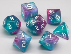 Heart Attack Green/Blue & Pink 7-Dice Set RPG DND