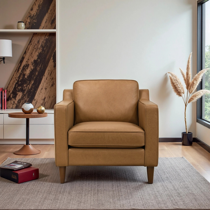 Cooper Tan Leather Lounge Chair Front View.