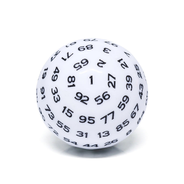 "White" Single 100 Sided Polyhedral Dice (D100) | Solid White Color (45mm) Black