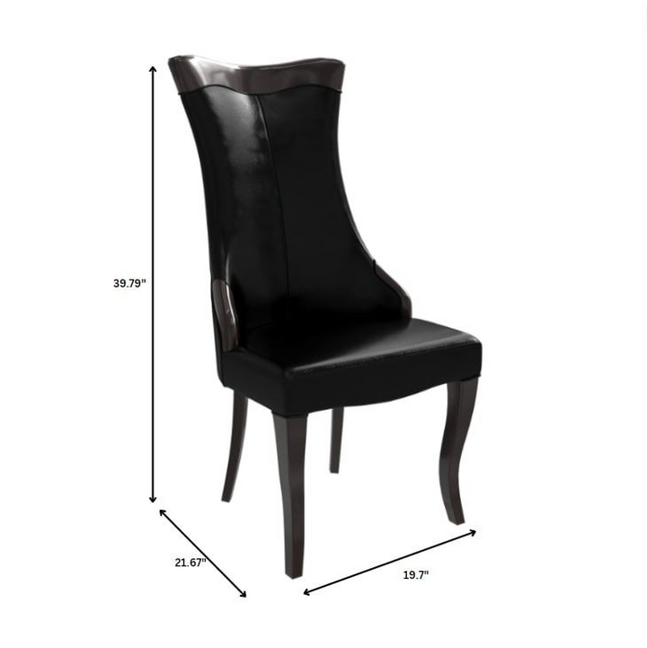 Black chair with dimensions marked on a white background.