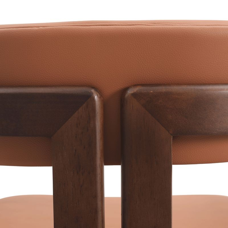 LeisureMod Velo Series Modern Dining Chair in Black Walnut Wood with Dark Brown Seat Closeup.