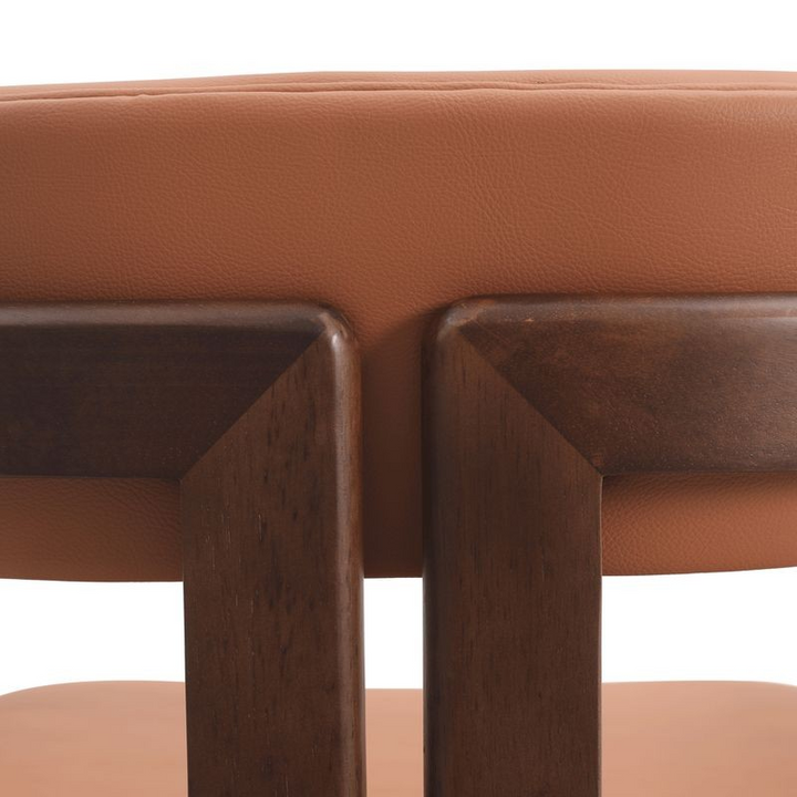 LeisureMod Velo Series Modern Dining Chair in Black Walnut Wood with Dark Brown Seat Closeup.