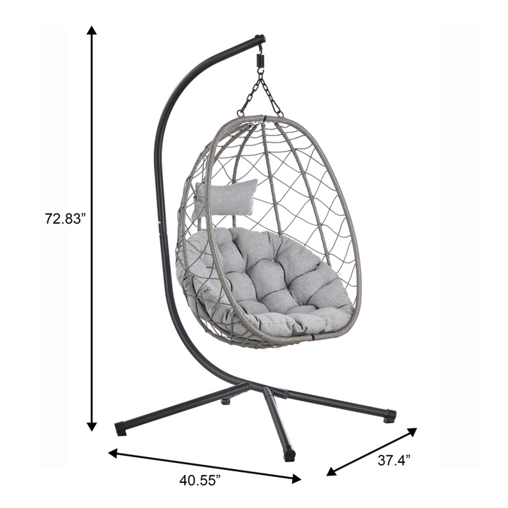 Leisuremod Summit Series Outdoor Egg Swing Chair in Grey with Light Grey Cushions Light Grey Dimensions.