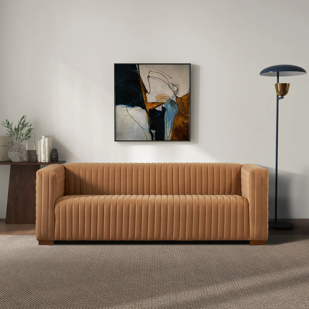 Elara Sofa Mocha Velvet Front.