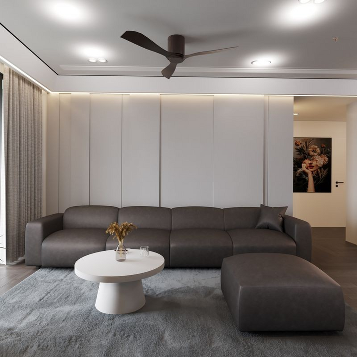 LeisureMod Whisper 4-Seater Conversation Set with a Chaise Lounge Chair in Brown with Ottoman.